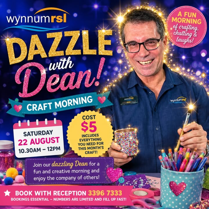 Featured image for “Dazzle with Dean Craft Morning at Wynnum RSL”