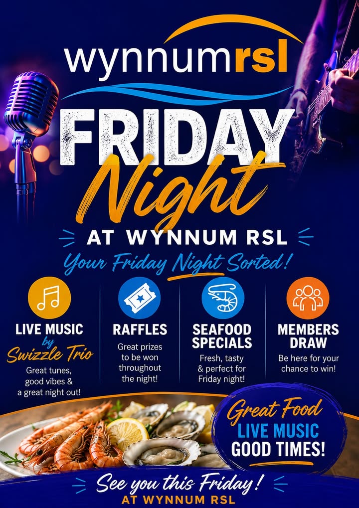 Featured image for “Friday Night Live Music & Seafood Specials at Wynnum RSL”